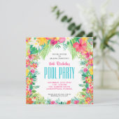 Invitation Fleurs tropicales Piscine Fête Anniversaire (Debout devant)