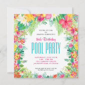 Invitation Fleurs tropicales Piscine Fête Anniversaire (Devant)