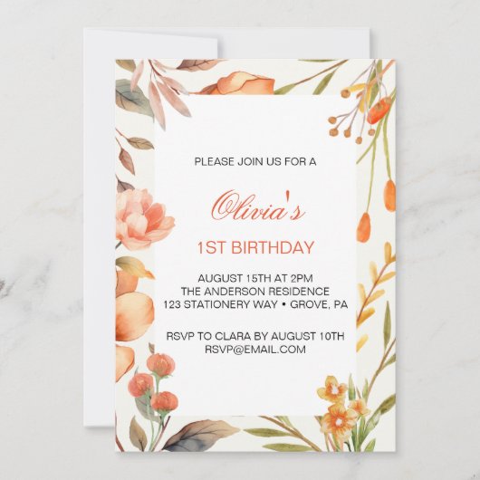 Invitation Fleurs tropicales Premier anniversaire (Devant)