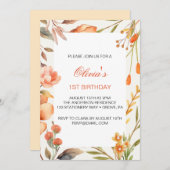 Invitation Fleurs tropicales Premier anniversaire (Devant / Derrière)