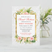 Invitation Fleurs tropicales roses Gold Foil Sweet 16 (Debout devant)