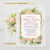 Invitation Fleurs tropicales roses Gold Foil Sweet 16 (Devant / Derrière)