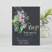 Invitation Fleurs tropicales RSVP foncé (Debout devant)
