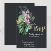 Invitation Fleurs tropicales RSVP foncé (Devant / Derrière)