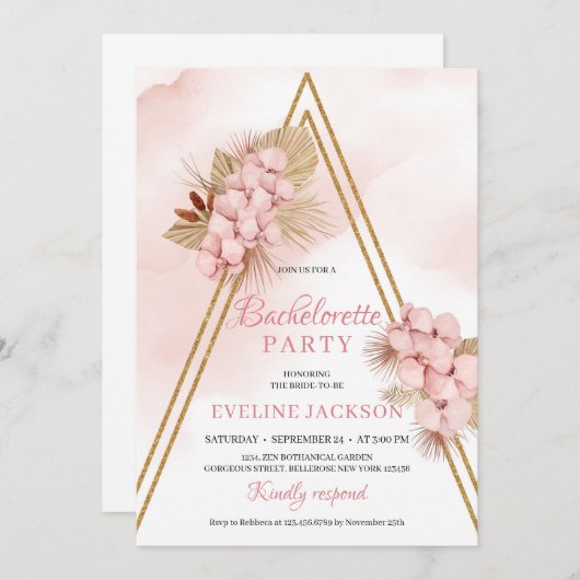 Invitation Fleurs tropicales séchées Bachelorette à orchidées (Devant / Derrière)