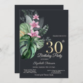 Invitation Fleurs tropicales Sombre 30e anniversaire (Devant / Derrière)