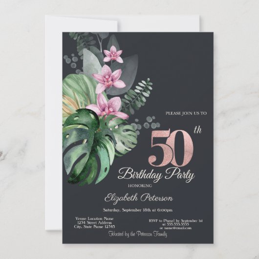 Invitation Fleurs tropicales Sombre 50e anniversaire (Devant)