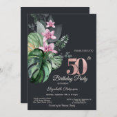 Invitation Fleurs tropicales Sombre 50e anniversaire (Devant / Derrière)