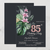 Invitation Fleurs Tropicales Sombre 85e Anniversaire (Devant / Derrière)