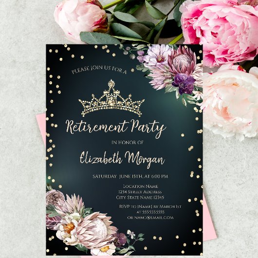 Invitation Fleurs tropicales Tiara Diamonds Retraite verte