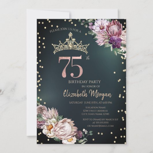 Invitation Fleurs tropicales Tiara Diamonds Vert 75e (Devant)