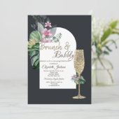 Invitation Fleurs tropicales Verre de Champagne foncé (Debout devant)