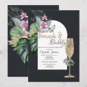 Invitation Fleurs tropicales Verre de Champagne foncé (Devant / Derrière)