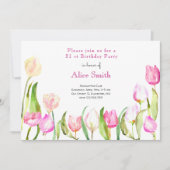Invitation Fleurs tulipes jardin aquarelle anniversaire (Devant)