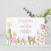 Invitation Fleurs tulipes jardin aquarelle anniversaire (Debout devant)