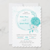 Invitation fleurs turquoise et blanche mariage de couronne bo (Devant)
