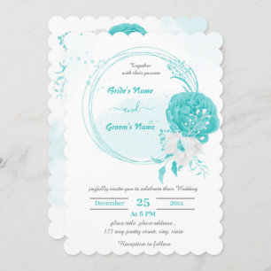 Invitation fleurs turquoise et blanche mariage de couronne bo