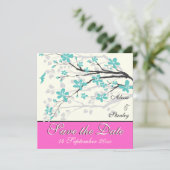 Invitation Fleurs turquoise, mariage rose chaud Enregistrer l (Debout devant)