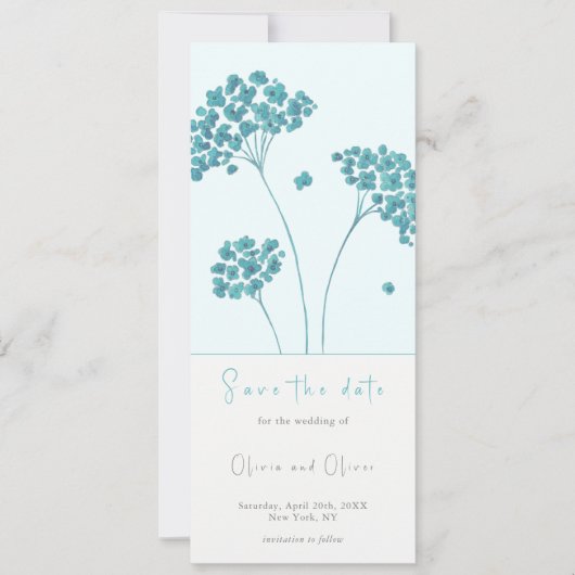 Invitation Fleurs turquoise mignonnes Enregistrer la date (Devant)