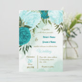 Invitation fleurs turquoise vert feuille mariage (Debout devant)