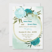 Invitation fleurs turquoise vert feuille mariage (Devant)