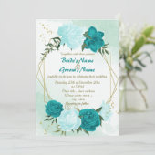 Invitation fleurs turquoise vert feuille mariage (Debout devant)