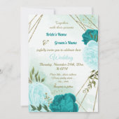 Invitation fleurs turquoise vert feuille mariage (Devant)