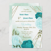 Invitation fleurs turquoise vert feuille mariage (Devant / Derrière)