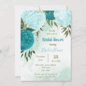 Invitation fleurs turquoise vert feuille nuptiale (Devant)