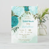 Invitation fleurs turquoise vert feuille nuptiale (Debout devant)