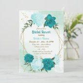 Invitation fleurs turquoise vert feuille nuptiale (Debout devant)