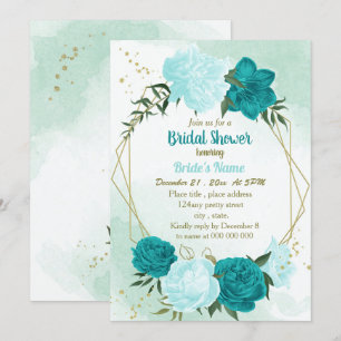 Invitation fleurs turquoise vert feuille nuptiale