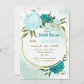 Invitation fleurs turquoise vert feuille nuptiale (Devant)