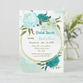 Invitation fleurs turquoise vert feuille nuptiale (Debout devant)