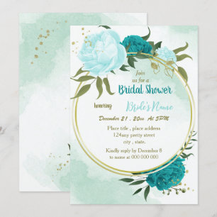Invitation fleurs turquoise vert feuille nuptiale