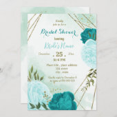 Invitation fleurs turquoise vert feuille nuptiale (Devant / Derrière)