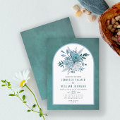 Invitation fleurs turquoises et bleu aqua et mariage en arc