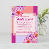 Invitation Fleurs Turquoises roses Feuilles Peinture à l'huil (Debout devant)