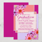 Invitation Fleurs Turquoises roses Feuilles Peinture à l'huil (Devant / Derrière)