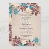Invitation Fleurs Turquoises vertes, Brown et ivoire Mariage  (Devant / Derrière)