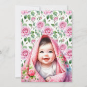 Invitation Fleurs, vaches et papillons Baby shower rose (Dos)