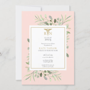 Invitation Fleurs verdoyantes rose rose RN diplômé en soins i