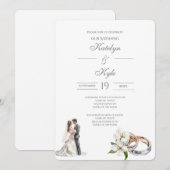 Invitation Fleurs verdure avec alliance Mariage espagnol (Devant / Derrière)