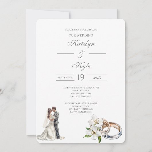Invitation Fleurs verdure avec alliance Mariage espagnol (Devant)