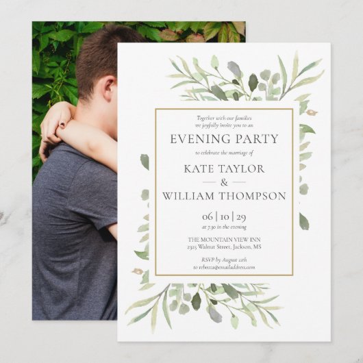Invitation Fleurs verdure Photo Mariage Soirée (Devant / Derrière)