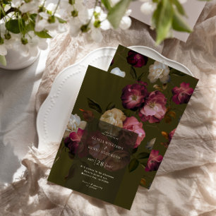 Invitation Fleurs Vert foncé Humeur Noir Élégant Romantique