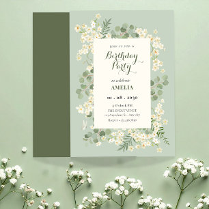 Invitation Fleurs vert pastel