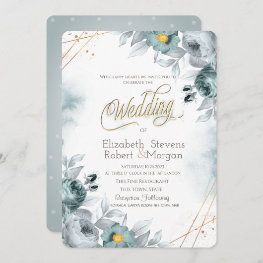 Invitation Fleurs vertes à la menthe d'aquarelle (Devant / Derrière)