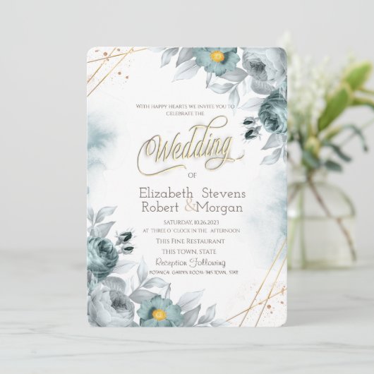 Invitation Fleurs vertes à la menthe d'aquarelle (Debout devant)