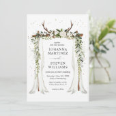 Invitation Fleurs Vertes Blanches Cerf Ramure Chapiteau Maria (Debout devant)